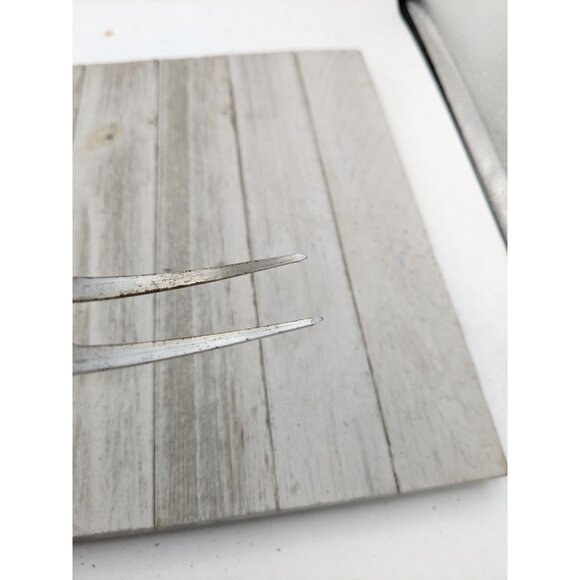 Vintage EKCO Chrome Plated Solid Meat Utility Fork Tan Wood Handle 13" - Picture 8 of 8